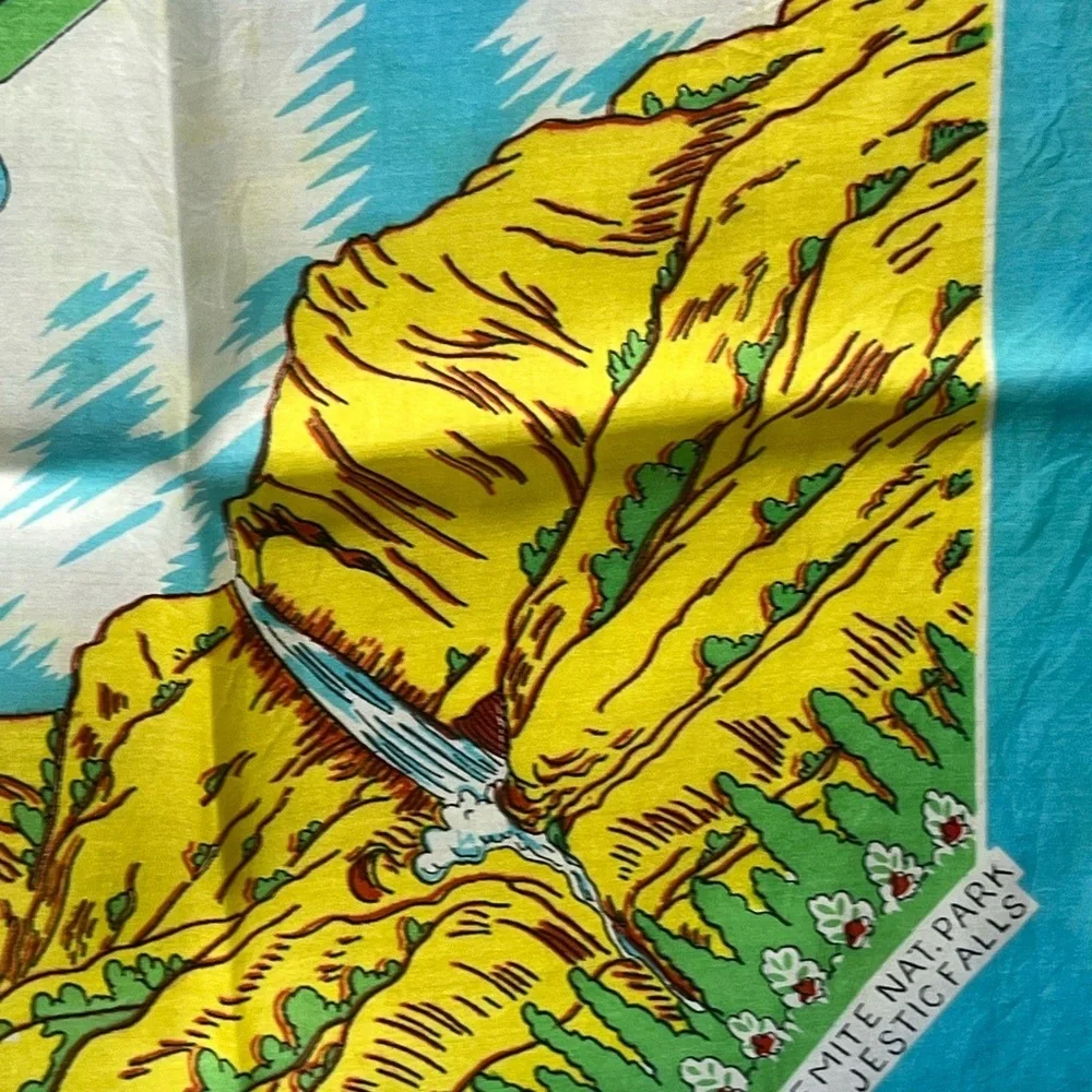 Vintage 1940s California Souvenir Map SILK Scarf Turquoise Yellow Red Oversized